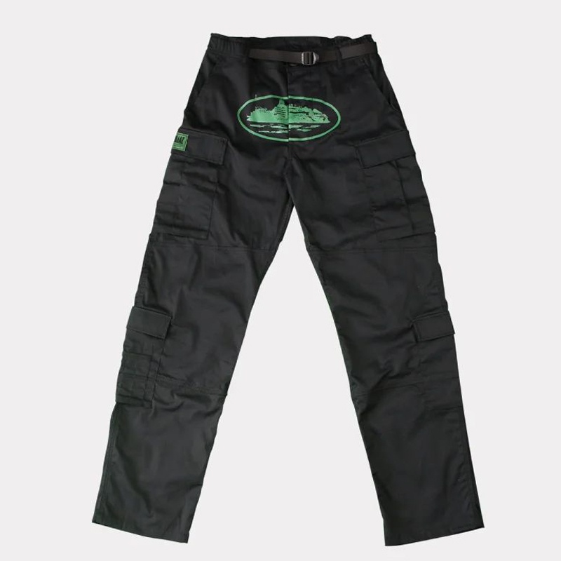 Pantalon Cargo Corteiz Mula Guerillaz Noir Vert France - PHK-8733568